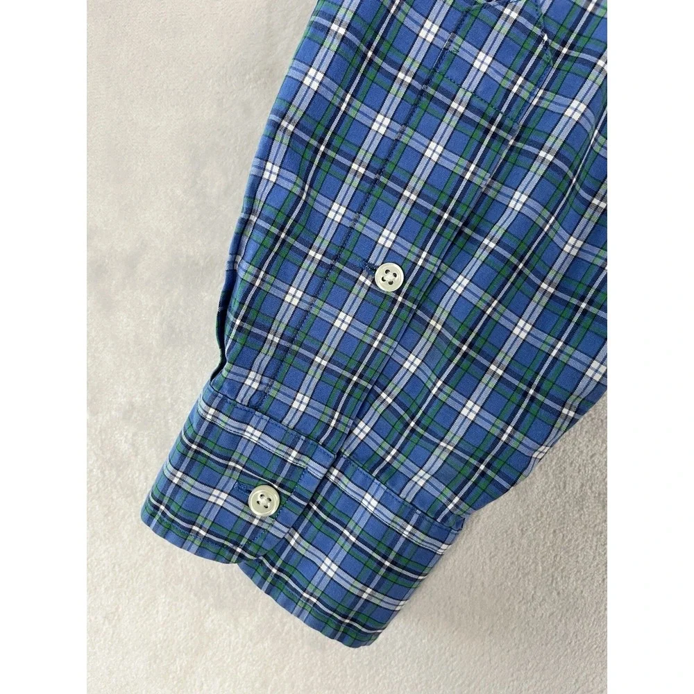 Polo Ralph Lauren Shirt Men Large Blue Check Custom Fit Gingham Button Up Casual